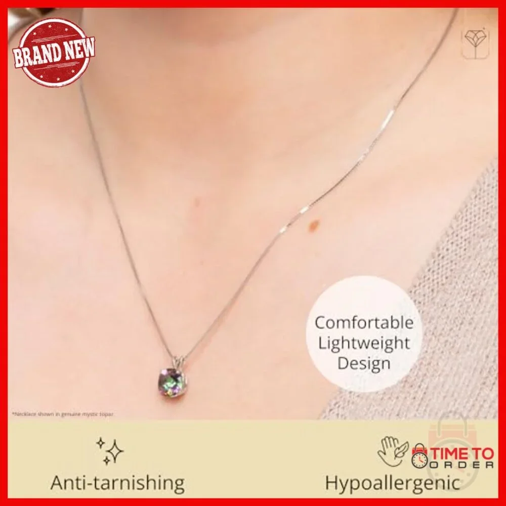 Sterling Silver 6mm Cushion Cut Gemstone Pendant Necklace 18 Inch Chain